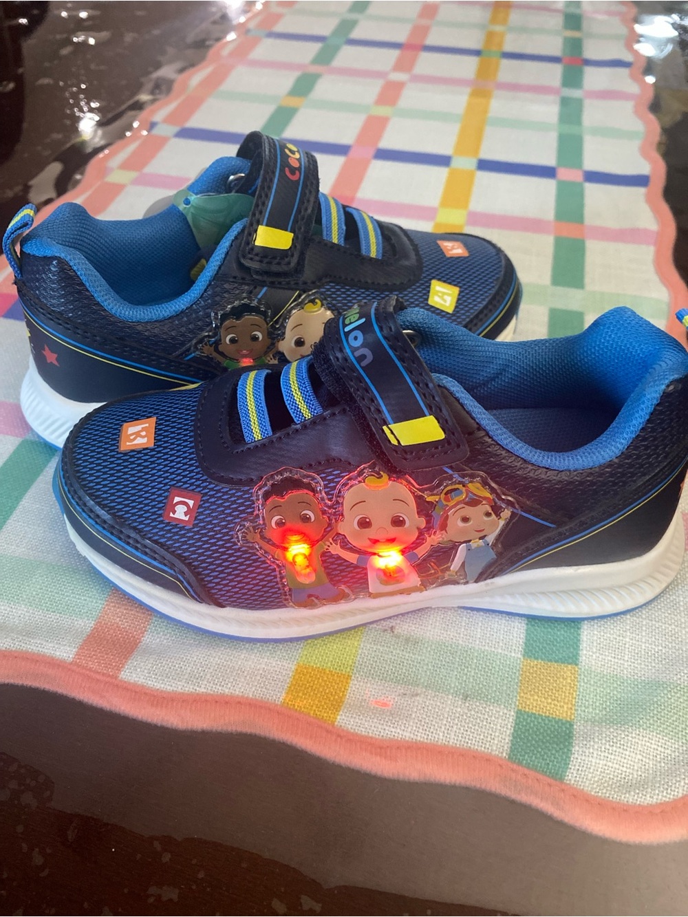 Kids Navy Blue Light-Up Coco Melon  Sneakers with Hook-and-Loop Strap